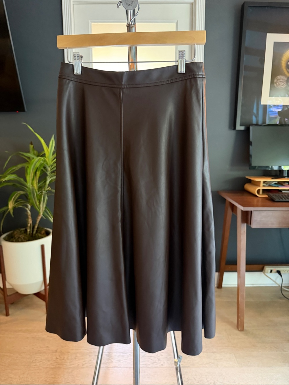 Banana Republic Chocolate Brown A-Line Faux-Leather Skirt